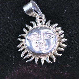 Vintage Mexico Sun Sterling Silver Face Pendant